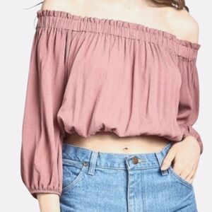 Lulus Pink Peasant Crop Top Milk Maid Off Shoulder Hippie Boho Festival Sz M NWT